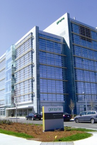 View of genzyme building on new york ave - modern design with glass and steel latice framework 